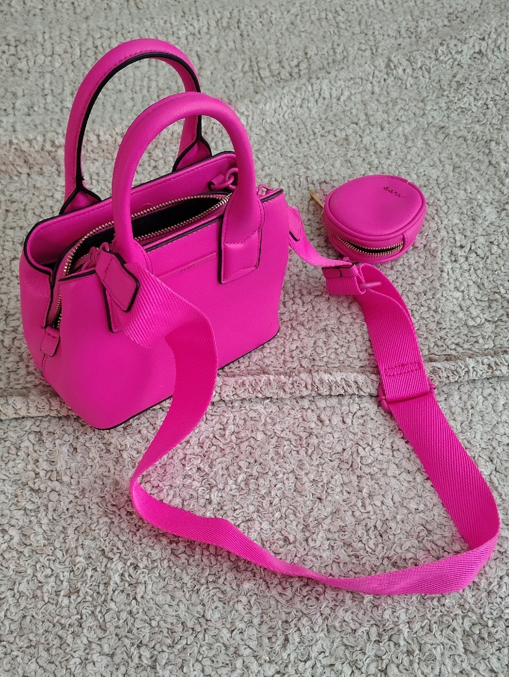 Aldo Mini Crossbody Bag in Hot Pink with Matching Coin Pouch